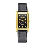 Luckhome Damenuhr Analog Quarz Uhr Mit Leder Armband Mode Farbe Strap Digital Dial Lederarmband Armbanduhren Lange Viereckige Armbanduhr Nagel(SchwarzB)