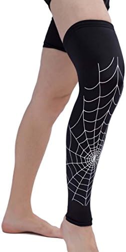 UKGOOD Men's Spider Web Lengthen Leg Support Sleeves,Compression Mens Over Knee Sleeves Leg Protective Supports for Basketball Workout GYM Running Cycling Crossfit Football Sport (M, White)