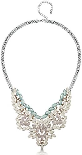 Hoxton &amp; Co Womens Silver Metal &amp; Pastel Green, Cream &amp; Gold Stone Jewelled Statement Necklace Chain