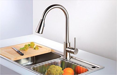 TougMoo Newest Pull Out Spray Kitchen Faucet Mixer Tap Brushed Nickel Single Hand Kitchen Tap Mixer Brass Lh-8105