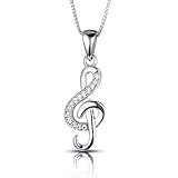 Pendentif Collier,Argent sterling CZ Note de musique 45+5cm Chaîne d'allonge