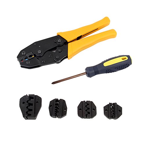 Fontic Crimpzange Kabelschuhzange mit 5 wechselbaren Einsätzen, Presszange für Kabelschuhe inklusive Schraubenzieher, Aderendhülsen Zangemit Werkzeugtasche - 2