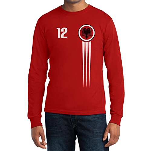 EM 2016 Albanien Fan Shirt Trikot Style Shqiperi Euro Langarm T-Shirt Medium Rot