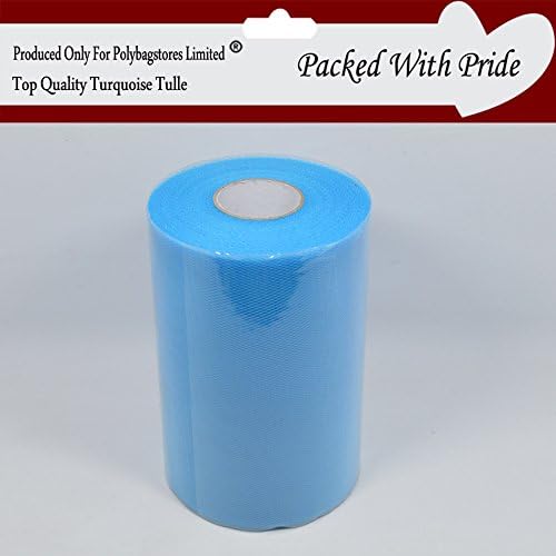 100 Yards of 6” Wide - TURQUOISE - Tulle Tutu Wedding Fabric Netting - 35 Colours - This Tulle is Factory Packed on a roll and Is produced and packaged especially for Polybagstores Limited®