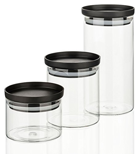 SMART GORILLA TOOLS – stapelbare Vorratsgläser – Deine Lebensmittel jederzeit frisch – Vorratsglas 3er Set (1 l, 0,5 l, 0,3 l) Vorratsbehälter aus Glas für Küche – mit Deckel – aus Borosilikatglas - 2