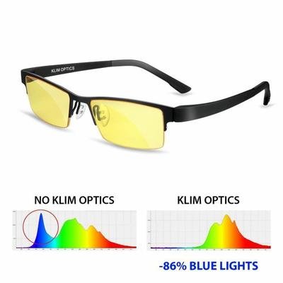 KLIM Optics Lunettes Filtre Lumière Bleue NOUVEAU - Haute Protection pour Écrans - Lunettes Gaming PC Mobile TV - Anti Fatigue Anti UV Anti Lumière Bleue