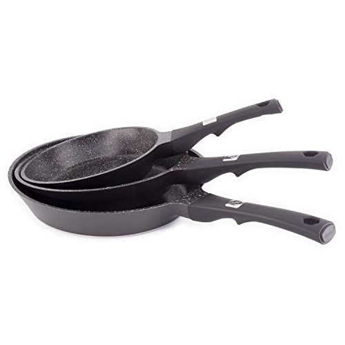 Lot de 3 poêles effet pierre poignée fixe 20-24-28 cm Grand Cru 2ème génération - Laguiole Qualité Pro