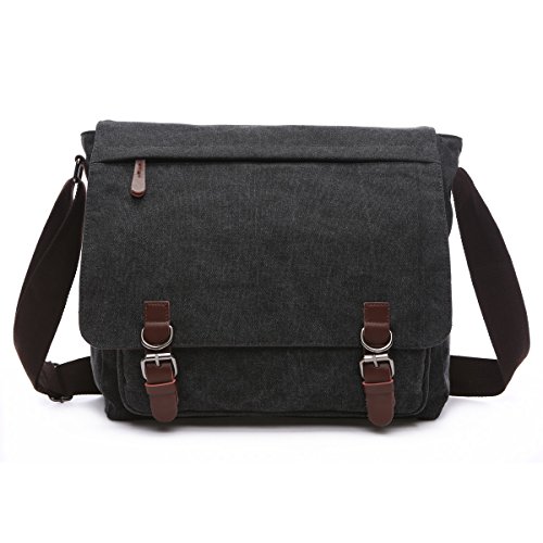 BAOSHA MS-08 Canvas Umh  ngetasche Schultertasche 15 Zoll Computer Laptop Tasche Crossbody Messenger Bag f  r Arbeit Uni Reise Sport  Schwarz 