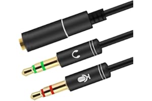 PENCILUPNOSE Headphone Mic Splitter 3.5mm Jack Audio Mic Braided Adapter Aux Female to 2 Male PC Headset Microphone Cable Compatible with Gaming Headset, Earphone, Speaker, Desktop, Laptop, PS5 PS4 Controller