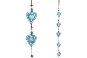 LOUDelephant Hanging Mobile Decoration String of Hearts - Teal (Brown String)