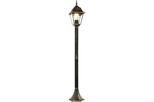 LICHT-ERLEBNISSE Farola exterior de color dorado antiguo E27 Lámpara de pie estilo rústico IP44 Poste de luz Iluminación para entrada, jardín, terraza