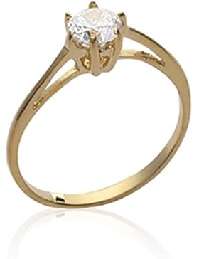 ISADY - Agnetha Gold 5mm - Damen-Ring - 18 Karat (750) Gelbgold platiert - Zirkonium Transparent 5 mm