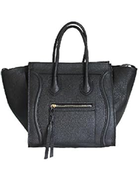 Leder Tasche Totebag Trapeze, Handtasche 100% Echtleder, Schwarz, Cognac, Taupe (Braun)