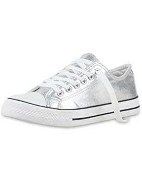 Elegante Damen Sneakers low | Glitzer Canvas Schuhe | Turnschuhe Freizeit | Gr. 36-41