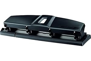 MAPED OFFICE - Perforatrice 4 Trous - Perforeuse A4 Métal pour 10 à 12 Feuilles - Avec Système de Calage Optimisé sur les Anneaux du Classeur et Trappe à Confettis - Gamme Essentials - Noir