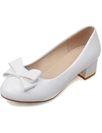 AllhqFashion Mujeres Sin Cordones Mini Tacón Sólido Puntera Redonda De Salón con Lazos