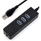 3-Port USB 3.0 HUB with RJ45 10/100/1000Mbps Gigabit Ethernet Adapter Converter, Support Windows XP, Vista, Win7/8 (32/64 bit)/10, Mac OS X and above, Linux, Black
