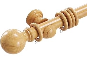 Loch & Skye Wooden Curtain Pole Set - Natural, 180cm (2x90cm) - 28mm Diameter Fixed Length Beechwood Curtain Rod with Finials, Rings & Brackets - Wooden Curtain Poles for Eyelet Curtains and Windows