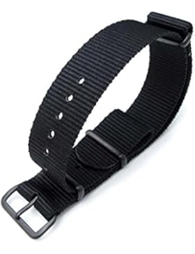 MiLTAT NATO G10 Uhrenarmband im Militär-Stil, ballistisches Nylon, Farbe Schwarz, PVD-beschichtet, 21 mm