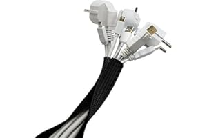 Purovi Home Organizador de cables - Sujeta cables y sistema cubre cables; recoge cables para ordenador de mesa para oficina y hogar, color negro