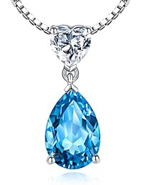 Regalo de Navidad Collar Mujer Plata de Ley 925 con 18in Colgante en azul forma de lágrima para el Cumpleaños con caja de regalo Jessibox