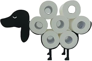 JHZOOD Sheep Toilet Paper Holder, Matte Black Animal Style Toilet Tissue Holder, Cat Tissue Roll Stacker, Freestanding & Wall Mount Toilet Tissue Storage Container for Bathroom (Dog)