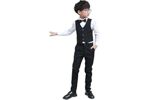 ODIZLI Costume Enfant Garçon Tuxedo Suit Chemise+Vestons+Pantalons Longs+Nœud Papillon 4 Pièces Ensemble pour Cérémonie Mariage Anniversaire Soirée