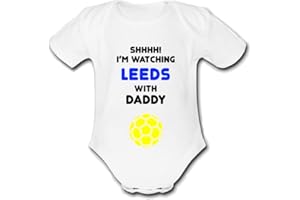 Psychobaby LEEDS Shhhh! I'm watching with Daddy Mummy Grandad Unique Football Babygrow Cute Personalised Funny Baby Vest Grow Boys Girls Unisex Gift Babygrow Bodysuit UNITED UTD