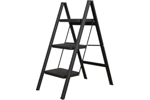 BAOYOUNI Scaletta Pieghevole Leggera e Portatile Scala Domestica 20 cm Pedale Largo Sgabello Antiscivolo Multiuso per Casa Cucina Ufficio Esterno, Portata massima 150 kg (3 Gradini, Nero)