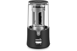 tenwin Electric Pencil Sharpener, Compatible with 6-12mm Pencils and Coloured Pencils, Large Capacity with Auto-Stop Feature, Plug-in Design for Artists, Office, Classroom, and Home Use (Black)