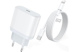 Iteek Chargeur Rapide USB Type-C 20 W et câble 2 m Compatible avec iPhone 14/14 Plus/14 Pro/14 Pro Max/13/12/11/SE/X/XS/XR, AirPods, Prise Murale USBC, Adaptateur Secteur Type C