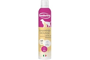 Inodorina Shampoo secco per cani, gatti e cuccioli (300 ml, Profumo di latte e vaniglia) – Mousse ad azione emolliente e detergente – Rispetta il pH naturale, ideale per lavaggi frequenti