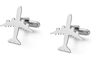 Dreamtimes Boutons de manchette avion en acier inoxydable pour homme sur le thème de l'aviation Cadeau pilote pour les amateurs de mariage d'affaires et de voyage