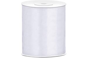 DaLoKu Satinband 6/12/25/38/50/100mm x 25m Geschenkband Schleifenband, Größe: 100mm x 25m, Farbe: Weiß