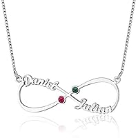 Individuelle Infinity Unendlich Namenskette mit zwei Wunschnamen und Geburtssteine 925 Sterling Silber