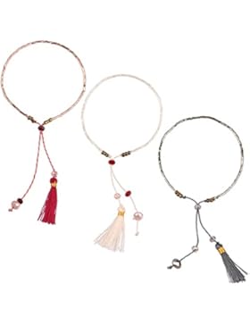 KELITCH Armband 3 Stück aus Rocailles Perlen Handmade Schnur Freundschaftsarmbänder mit farbig Quaste Anhänger