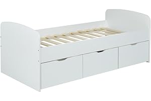 Vente-unique-Cama LOUANE con 2 cajones y 1 arcón - 90 x 190 cm - Blanco