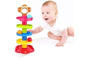 YGJT Jouets Bébé 1 an Circuit de Billes Jouet Enfant 1 2 3 an Jouets éducatifs 5 Couches Puzzle Montessori pour Garçons et Filles 6-25 Mois Rampe d'Activité avec Balle Cadeau Anniversaire Noel