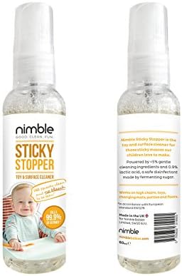 Nimble Sticky Stopper - Plant-Based Environmentally Friendly Antibacterial Cleaner Spray Ideal for disinfecting high Chairs, Play mats, Bibs, potties, Floors, and More. (60ML)