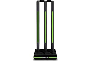Bodyfit Heavy Cricket Stumps PVC Wickets Set with 3 Stumps + 2 Bails + 1 Stand Full Size Wickets for Cricket Ground, Tournament Wicket. (Black-Green)
