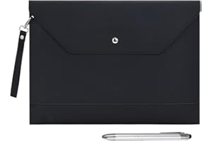 Wonderpool A4 Funda de PU Cuero Sobres Archivos con Bolsillos Internos Para Portadocumentos y Papelería Tableta PC Multifunción Organizador (Negro)