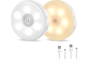 TAILCAS LED Night Lights with Motion Sensor, USB Rechargeable Light, 4Modes (Cold AUTO/Warm AUTO/ON/Off), Two-Color Upgrade, Cupboard Lights with Magnetic for Kitchen, Stairs, Bedroom, Hallway, 2 Pack