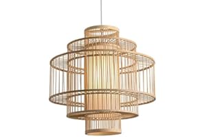 Fine Asianliving Lampada a Sospensione in Bambù Fatta a Mano - Leona lampada a sospensione in bambù Paralume in Vimini Intrecciata Rattan Stile Lampadario E27 Lampada