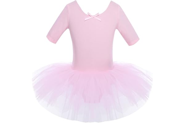 IEFIEL Fille Ballet Justaucorps de Danse Classique Gym Robe Robe Princesse Manches Courtes Tutu Léotard Ballet Tulle Costume Ballet 2-14 Ans