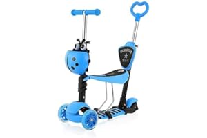 YOLEO Trottinette avec Siège 5 en 1, 3 Roues Plateau Antidérapant LED, Patinette réglable en Hauteur Classiques, Idéal Cadeau pour Enfants 2 a 6 Ans