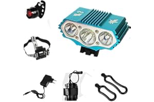 Constefire Linterna para Bicicletas - Luz LED Frontal para Manillar (3 focos, 6000 Lumens, 4 Modos) & 1 x Lámpara Trasera para Bici