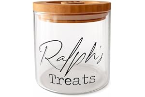 MYuniqueDECOR® Personalised Pet Treat Glass Storage Jar Canister with Wooden Lid Airtight for Dog Cat