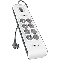 Belkin BSV804vf2M - Regleta de protección contra sobretensiones (8 tomas, 2 puertos USB, 2.4 A) blanco y gris