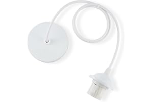 Vecys 1 Pièces E27 Porte Lampe Suspension,Câble Suspension Luminaire,Pendentif Suspendue Accessoires en Métal,Câble Réglable 100CM pour Café Magasin Chambre Bar(Blanc)