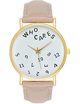 Uhr Who Cares Note Schriftzug Schrift Armbanduhr Farbe: Beige / Gold Blogger Boho Hippie Hipster Trend Rosen Blume...